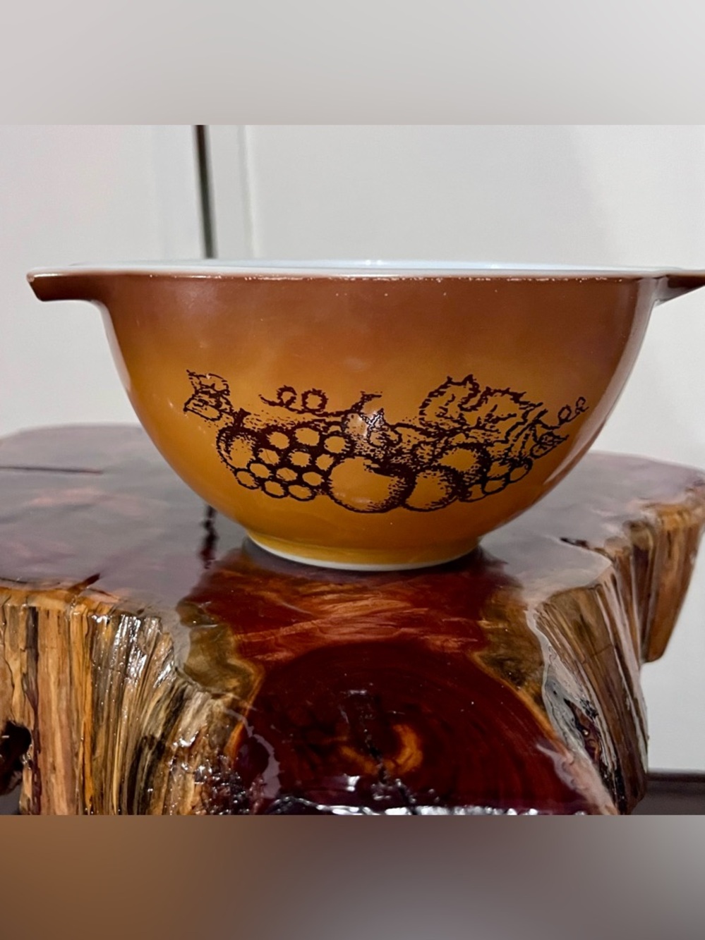 Vintage Pyrex Brown “Old Orchard” pattern #441 Cinderella Mixing Bowl
